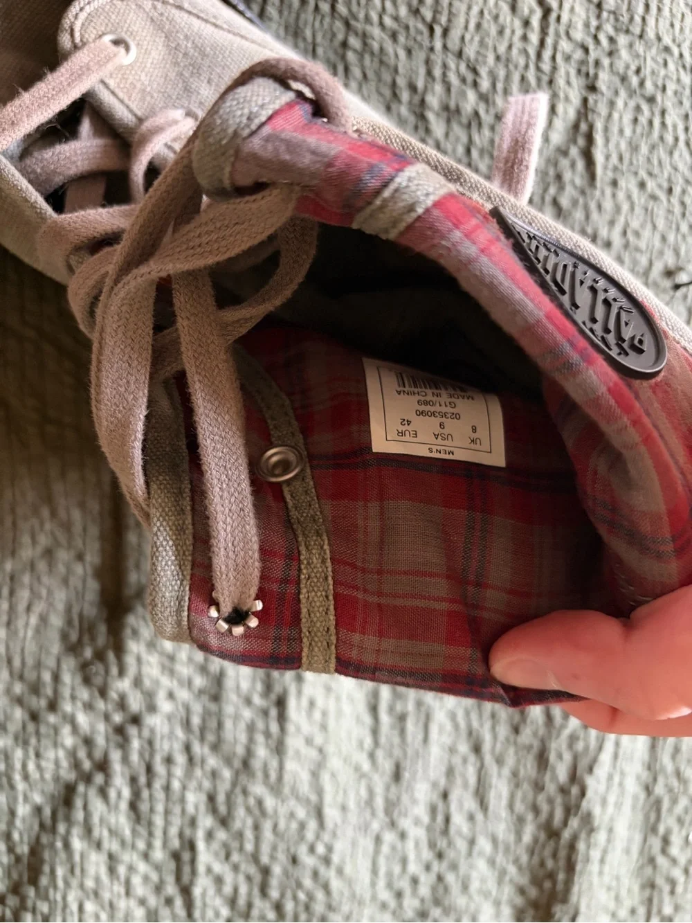 Palladium Red Plaid High-Top with Olive Trim